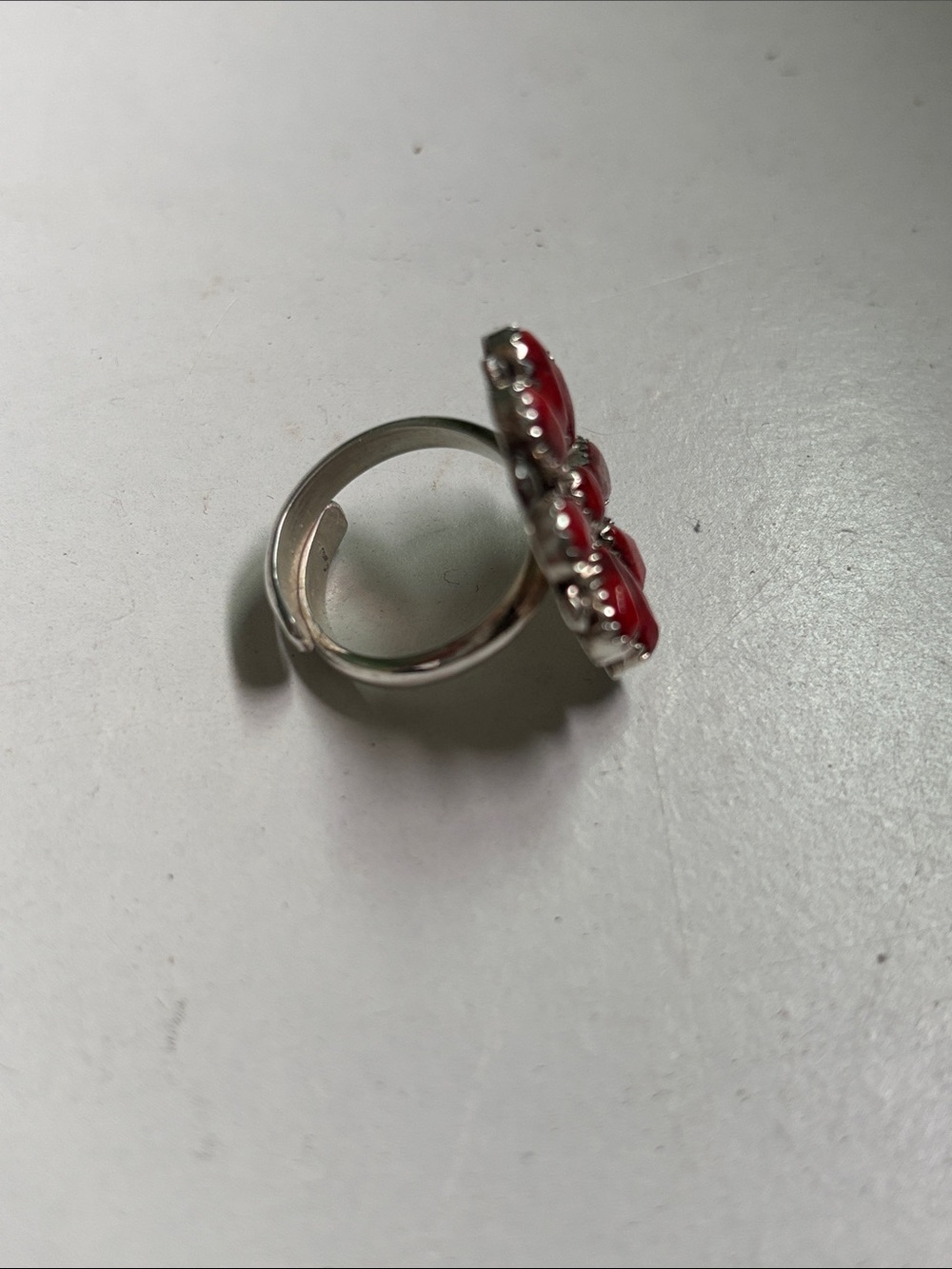Sterling Silver coral Cluster adjustable Ring - Picture 2 of 3